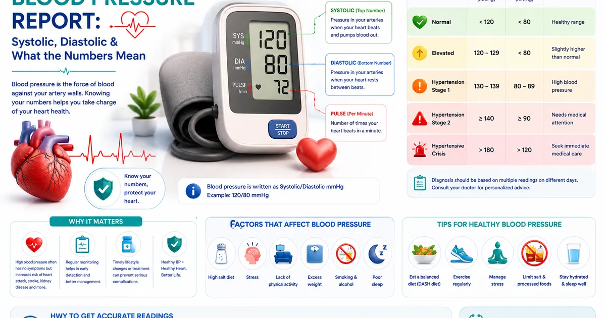 BP monitor showing reading with Hindi explanation of systolic and diastolic