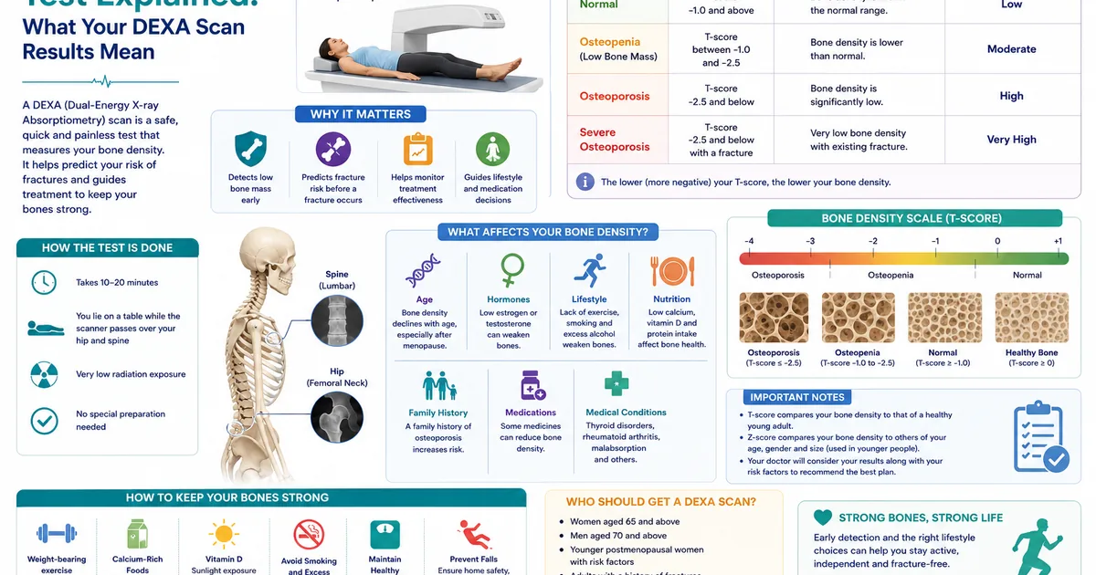 DEXA scan report with T-score values explained in Hindi context