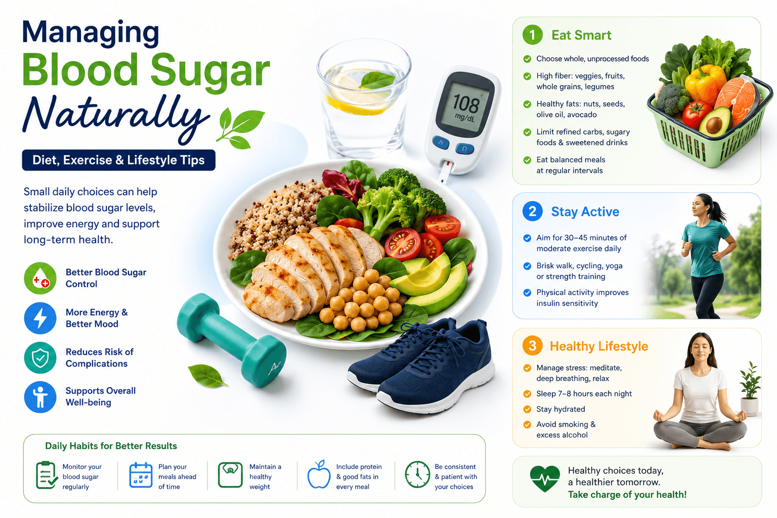 Indian healthy meal plate with millets vegetables and lentils for blood sugar management