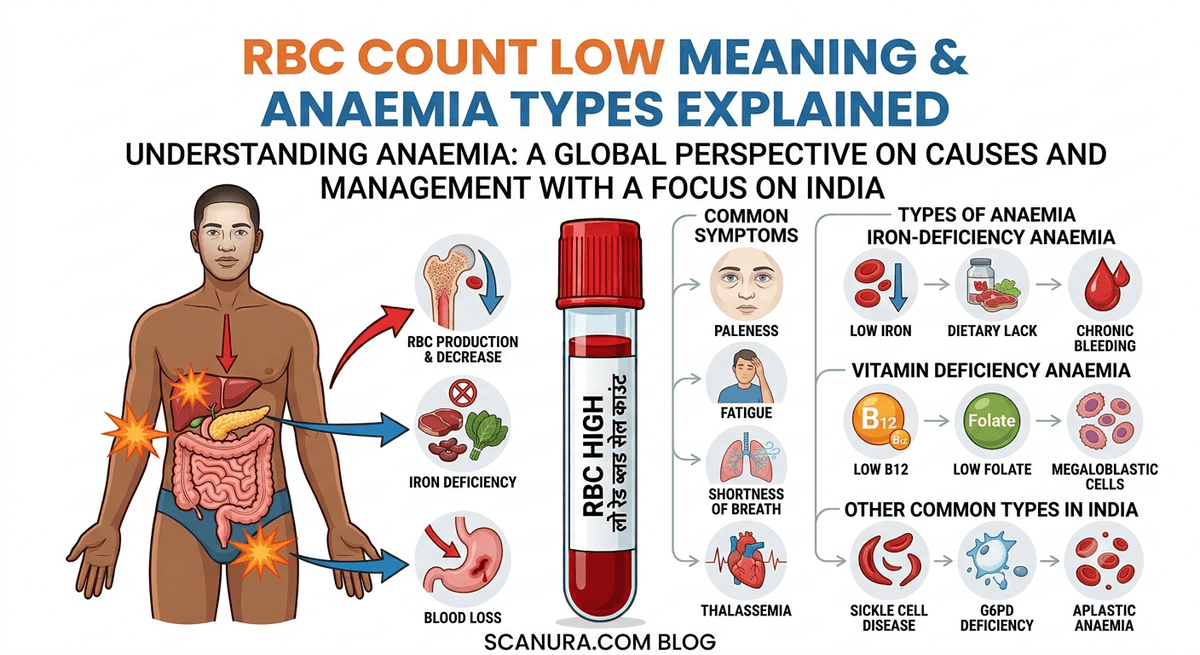 Low RBC count anaemia types explained with CBC patterns and Indian context
