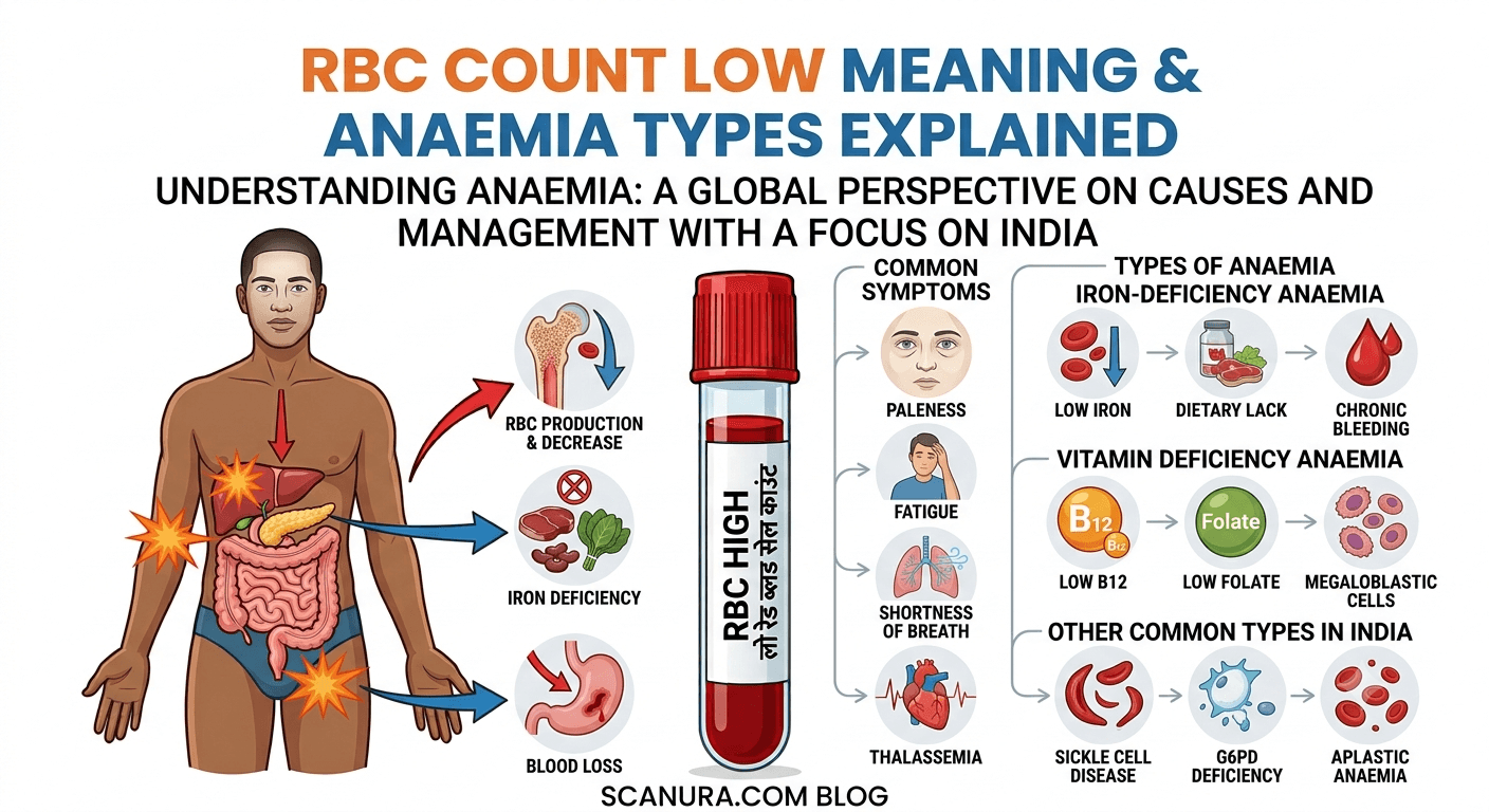 Low RBC count anaemia types explained with CBC patterns and Indian context