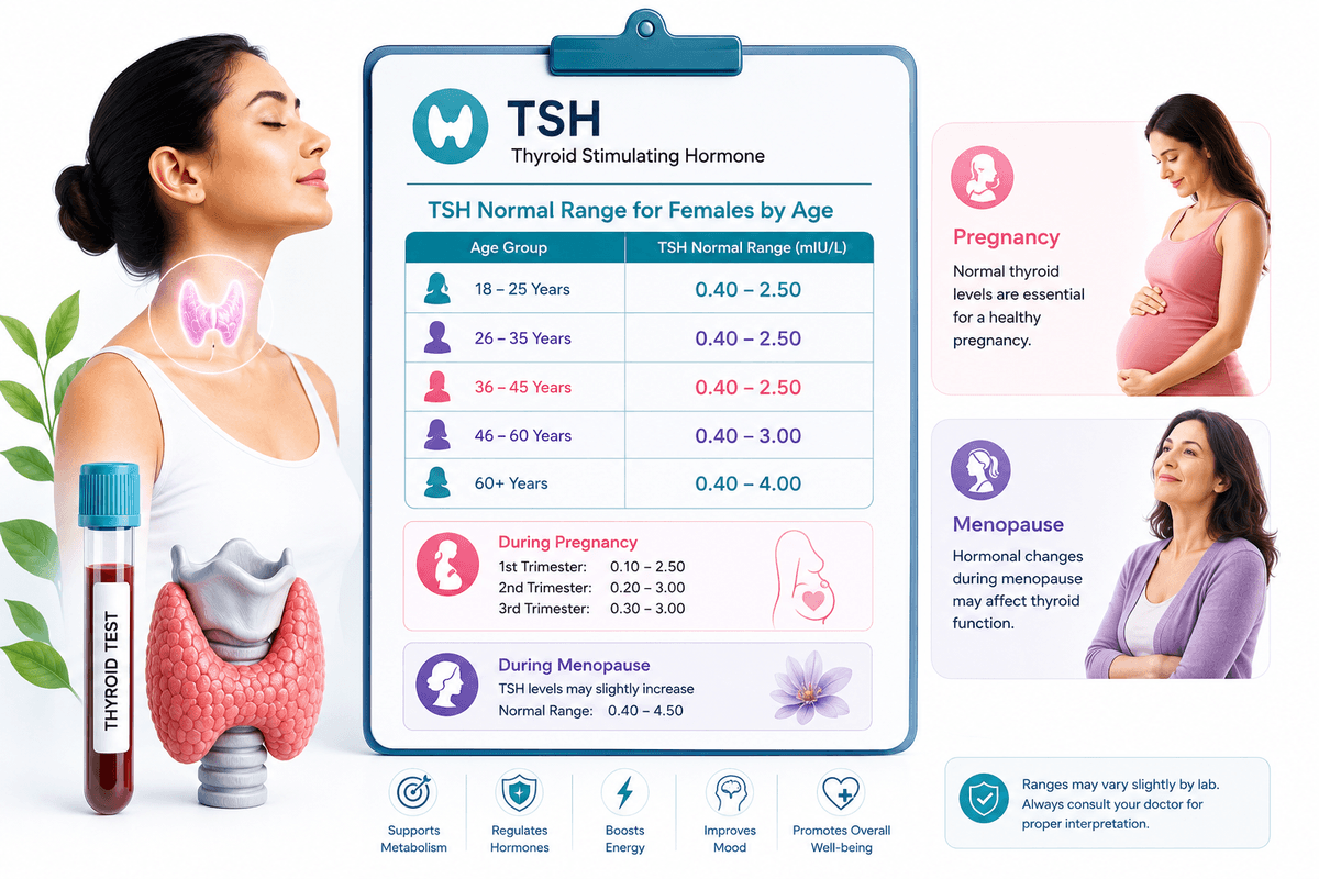 TSH normal range chart for women by age including pregnancy and menopause targets