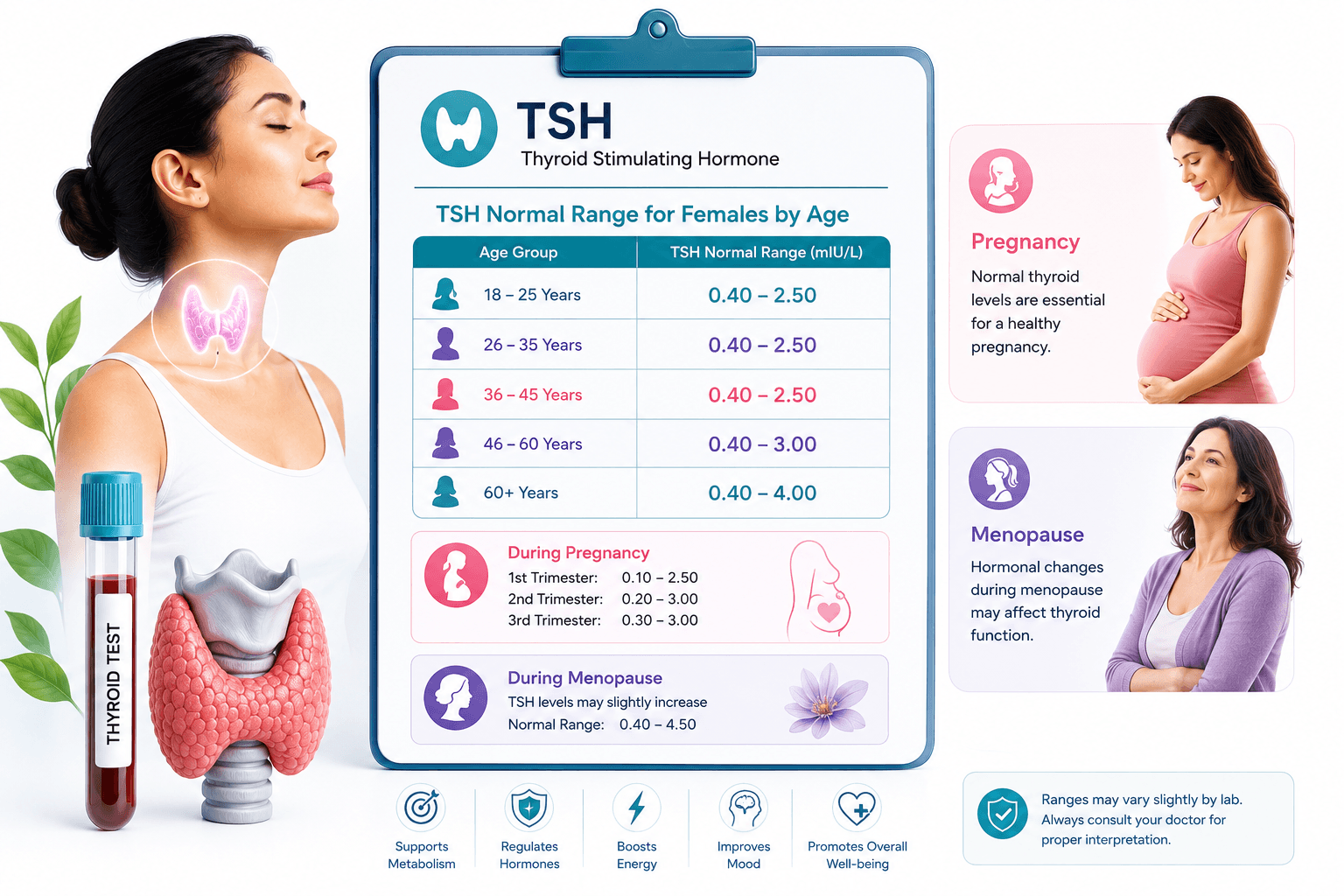 TSH normal range chart for women by age including pregnancy and menopause targets