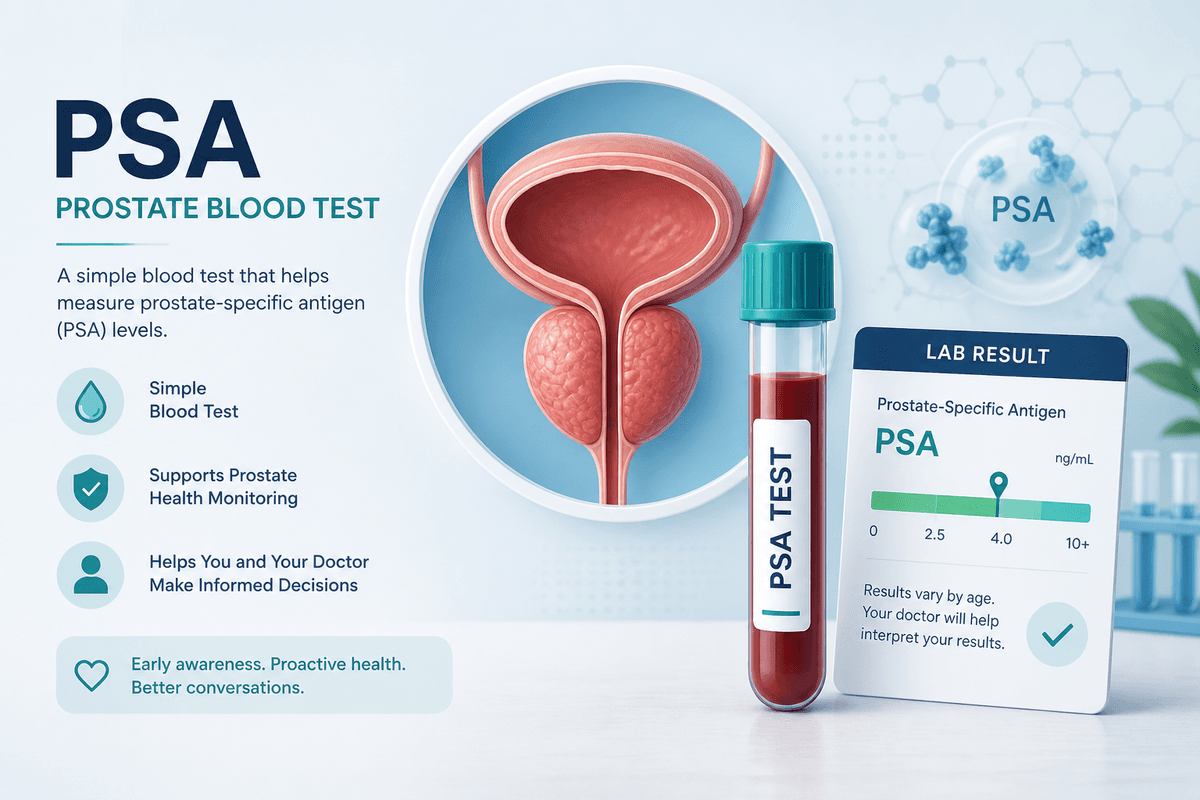 Educational illustration of PSA prostate-specific antigen blood test results for men