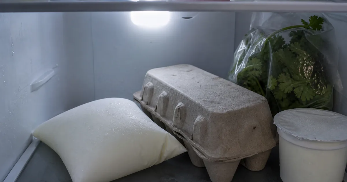 Milk, eggs and vegetables in a home refrigerator, illustrating cold-chain grocery delivered from quick-commerce dark stores